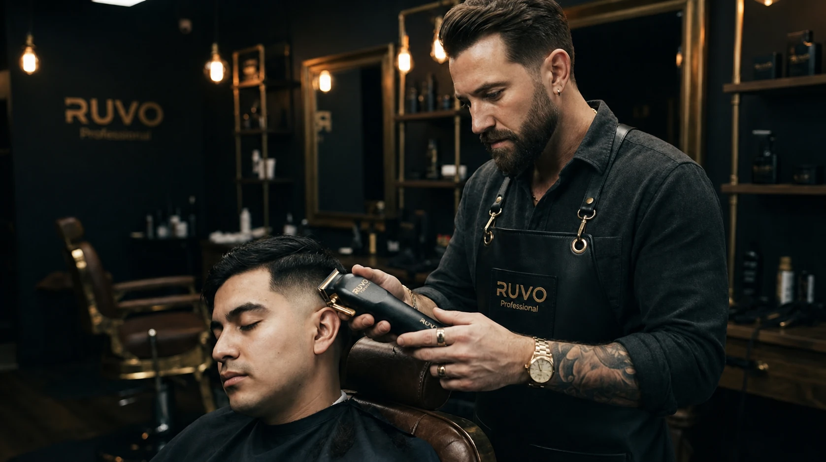 Professional barber using a RUVO clipper